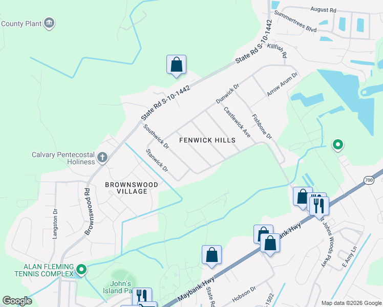 map of restaurants, bars, coffee shops, grocery stores, and more near 1551 Keswick Drive in Johns Island