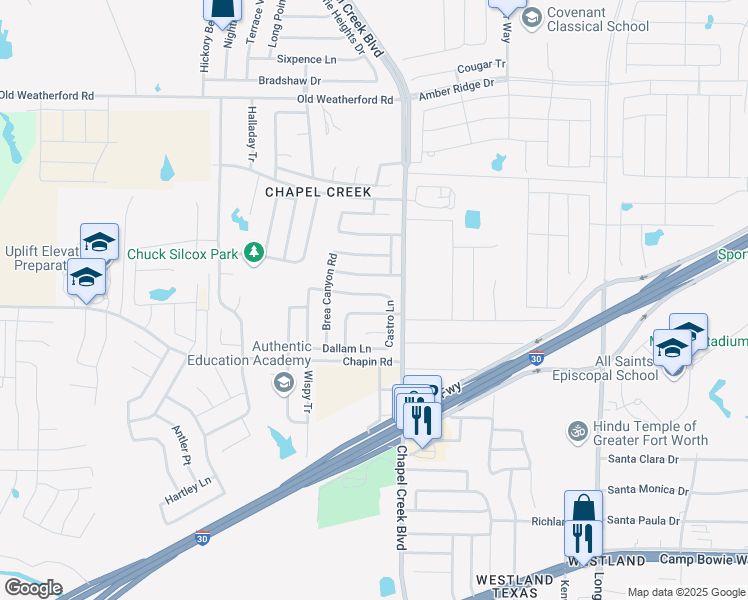 map of restaurants, bars, coffee shops, grocery stores, and more near 10213 Dawson Trail in Fort Worth
