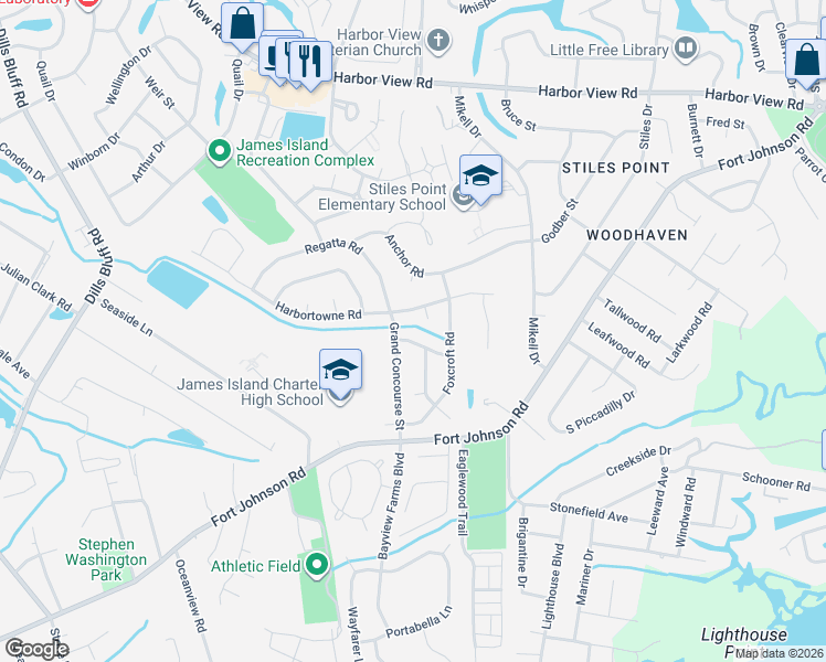 map of restaurants, bars, coffee shops, grocery stores, and more near 970 Grand Concourse Street in Charleston