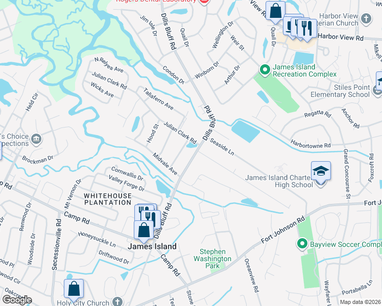 map of restaurants, bars, coffee shops, grocery stores, and more near 940 Mcelveen Street in Charleston