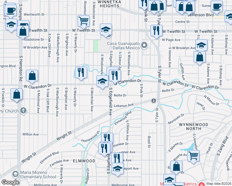 map of restaurants, bars, coffee shops, grocery stores, and more near 1219 Nolte Drive in Dallas