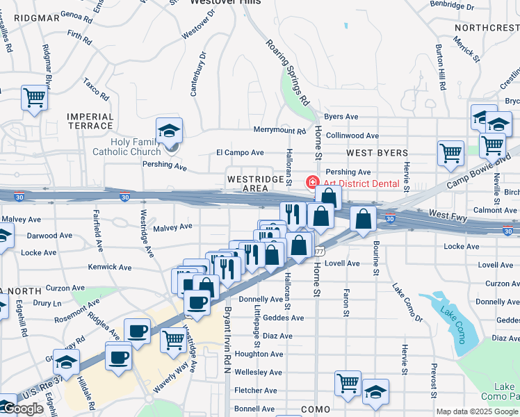 map of restaurants, bars, coffee shops, grocery stores, and more near 2521 Littlepage Street in Fort Worth