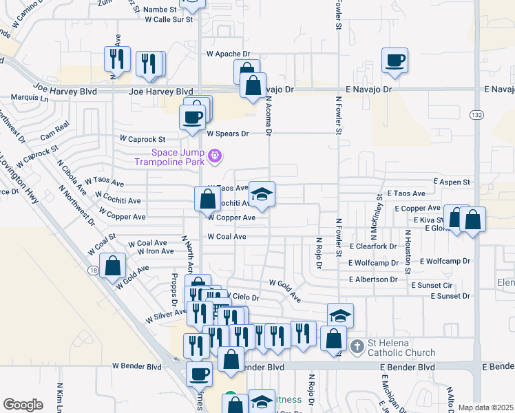 map of restaurants, bars, coffee shops, grocery stores, and more near 421 West Cochiti Avenue in Hobbs