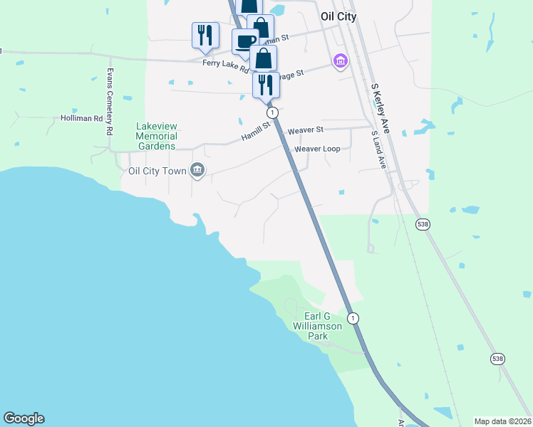 map of restaurants, bars, coffee shops, grocery stores, and more near 141 Kathy Street in Oil City