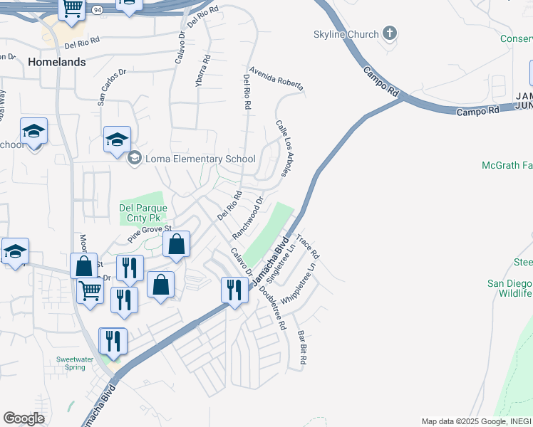 map of restaurants, bars, coffee shops, grocery stores, and more near 2976 Anawood Way in Spring Valley