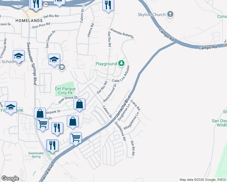 map of restaurants, bars, coffee shops, grocery stores, and more near 3031 Golden Oak Way in Spring Valley
