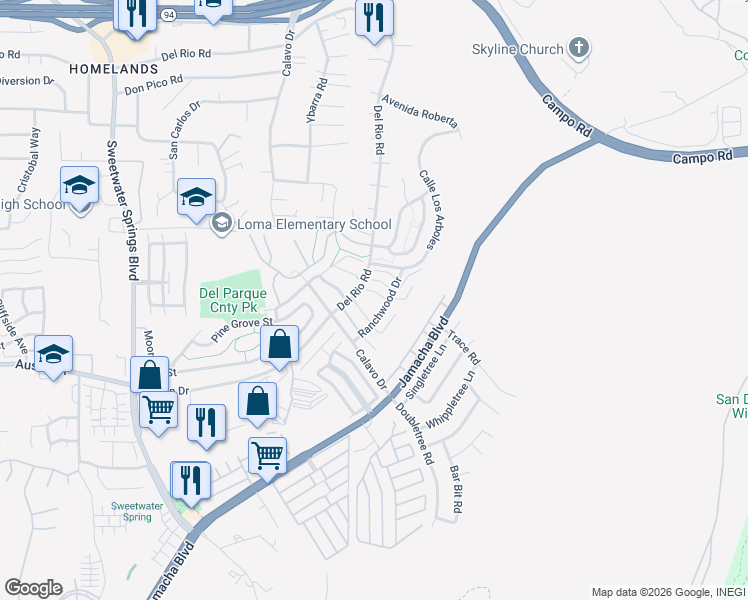 map of restaurants, bars, coffee shops, grocery stores, and more near 3031 Golden Oak Way in Spring Valley
