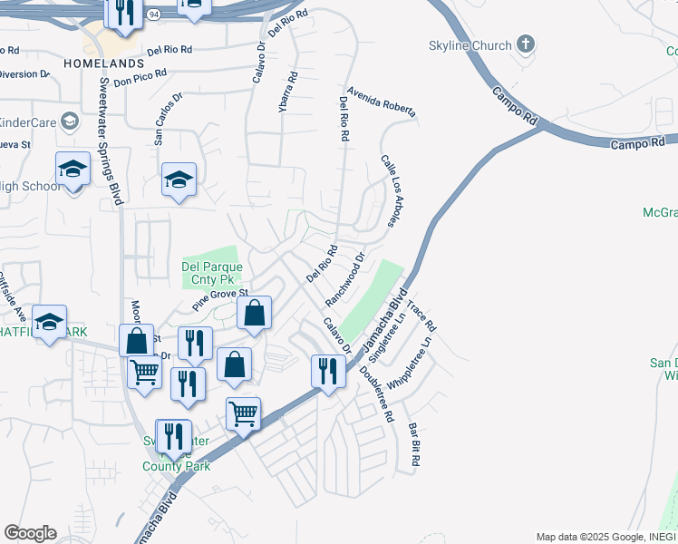 map of restaurants, bars, coffee shops, grocery stores, and more near 3031 Golden Oak Way in Spring Valley
