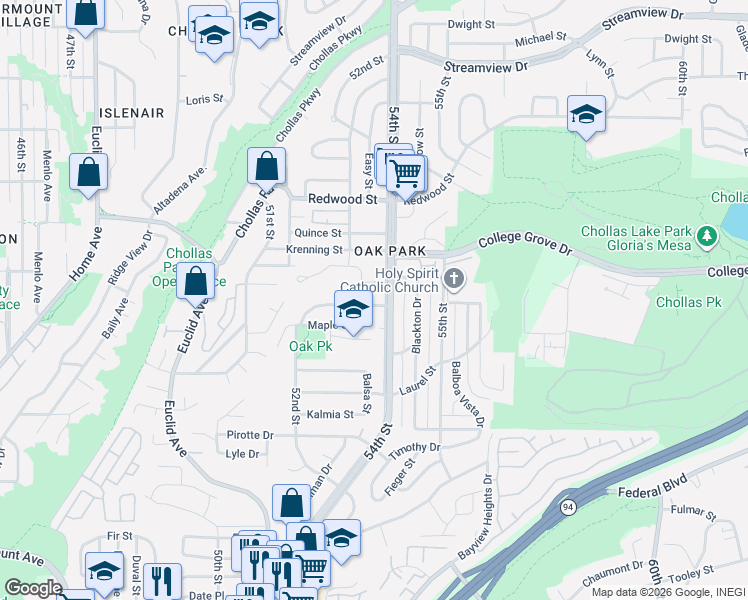 map of restaurants, bars, coffee shops, grocery stores, and more near 5325 Caminito Mindy in San Diego