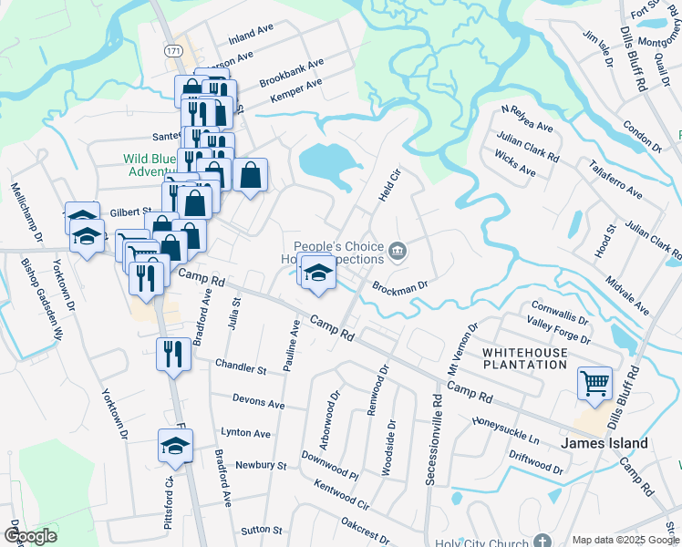 map of restaurants, bars, coffee shops, grocery stores, and more near 1422 Brockman Circle in Charleston