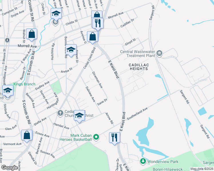 map of restaurants, bars, coffee shops, grocery stores, and more near 1310 Diceman Avenue in Dallas