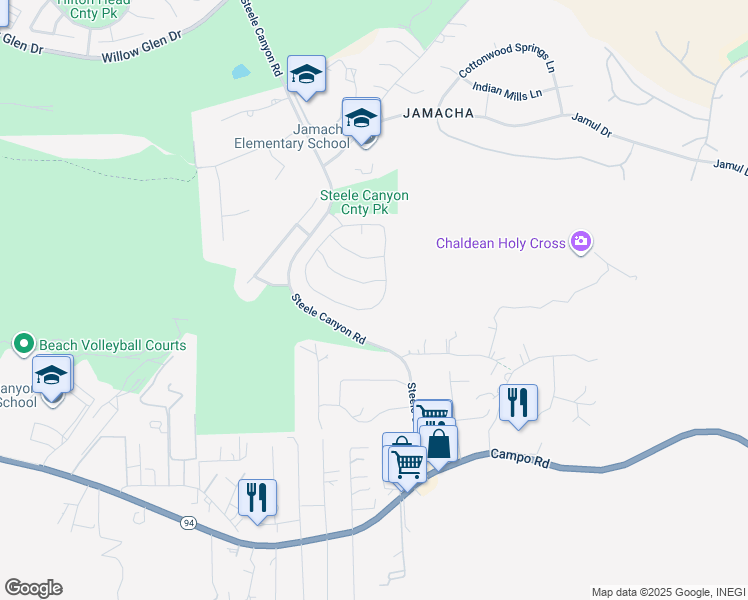 map of restaurants, bars, coffee shops, grocery stores, and more near 3343 Rancho Diego Circle in El Cajon