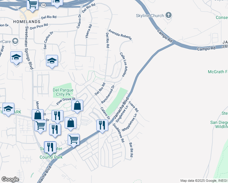 map of restaurants, bars, coffee shops, grocery stores, and more near 2976 Anawood Way in Spring Valley