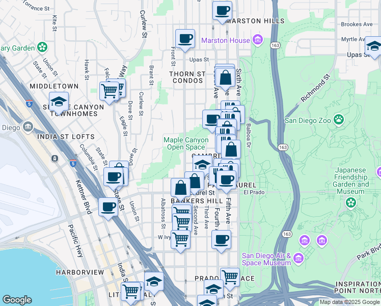 map of restaurants, bars, coffee shops, grocery stores, and more near 2770 2nd Avenue in San Diego