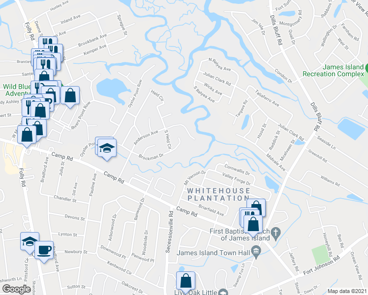 map of restaurants, bars, coffee shops, grocery stores, and more near 40 Anderson Avenue in Charleston