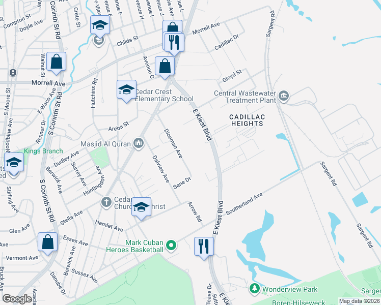 map of restaurants, bars, coffee shops, grocery stores, and more near 1310 Diceman Avenue in Dallas