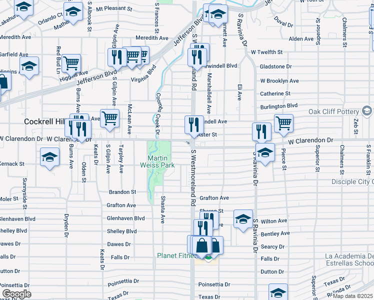 map of restaurants, bars, coffee shops, grocery stores, and more near in Dallas