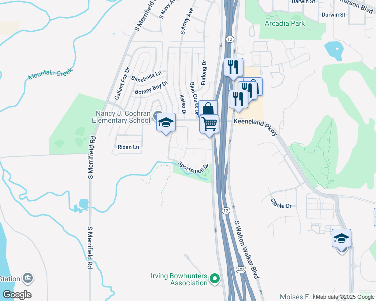 map of restaurants, bars, coffee shops, grocery stores, and more near 5939 Mountain Valley Lane in Dallas