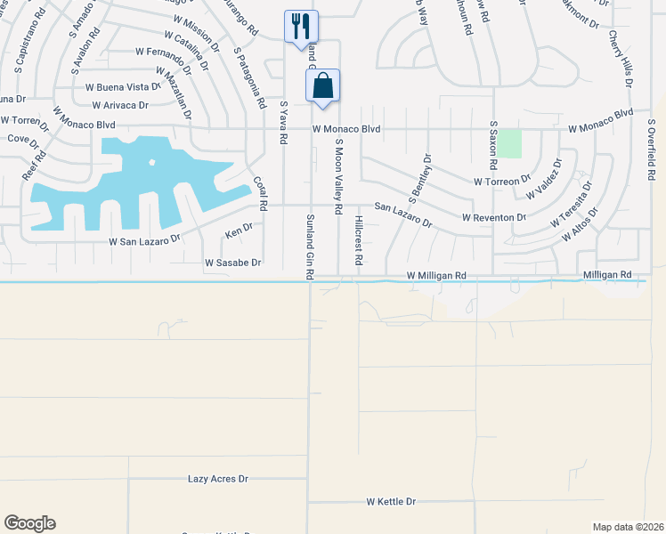 map of restaurants, bars, coffee shops, grocery stores, and more near 16014 South Moon Valley Road in Arizona City