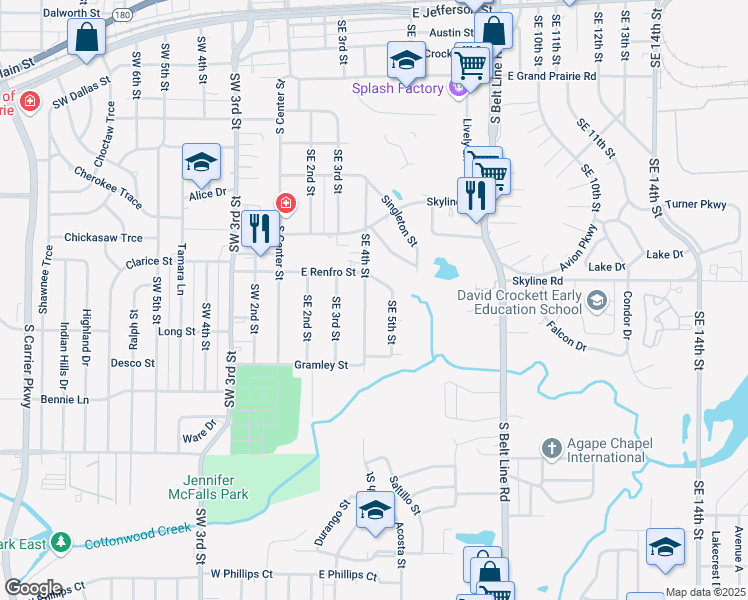 map of restaurants, bars, coffee shops, grocery stores, and more near 913 Southeast 4th Street in Grand Prairie