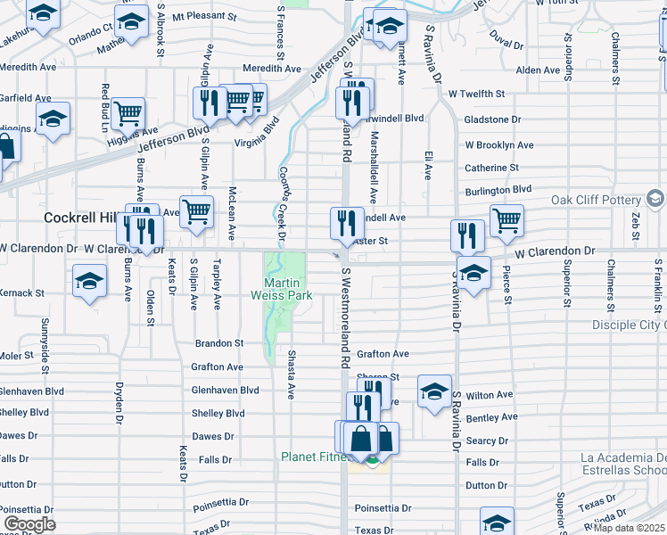 map of restaurants, bars, coffee shops, grocery stores, and more near in Dallas