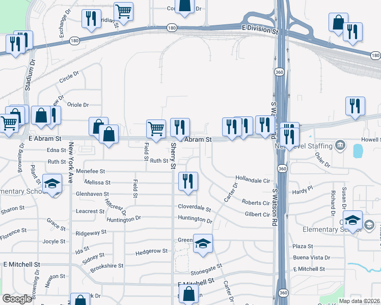 map of restaurants, bars, coffee shops, grocery stores, and more near 2215 Harriett Street in Arlington