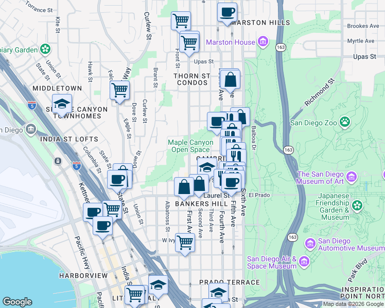 map of restaurants, bars, coffee shops, grocery stores, and more near 2770 2nd Avenue in San Diego