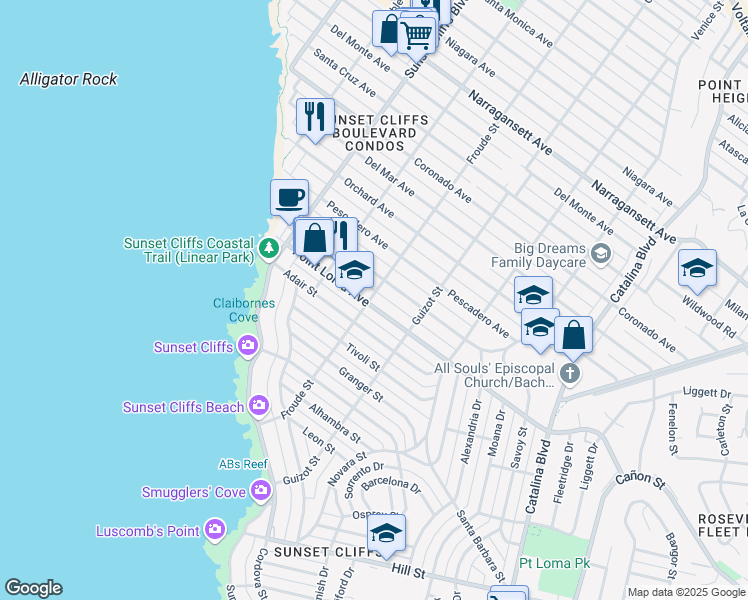 map of restaurants, bars, coffee shops, grocery stores, and more near 4577 Bermuda Avenue in San Diego