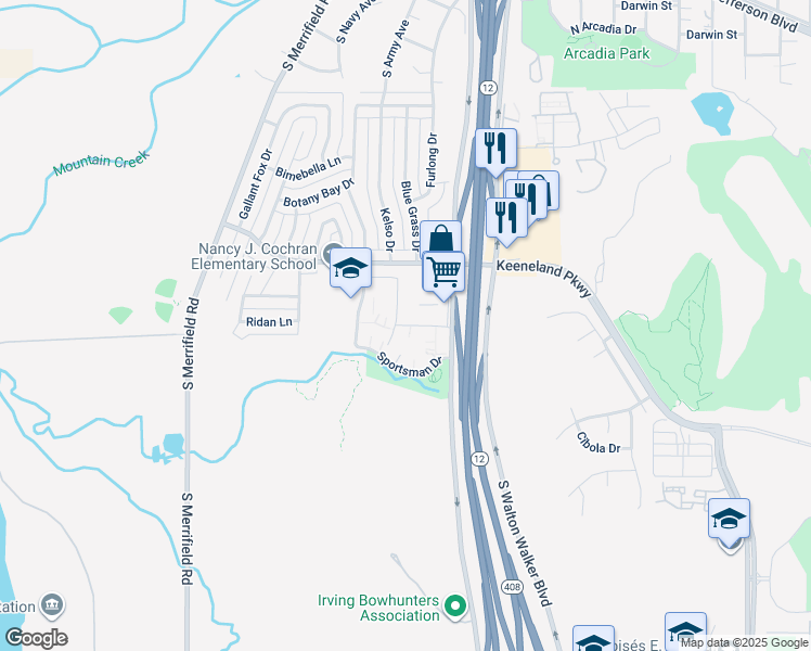 map of restaurants, bars, coffee shops, grocery stores, and more near 5939 Mountain Valley Lane in Dallas
