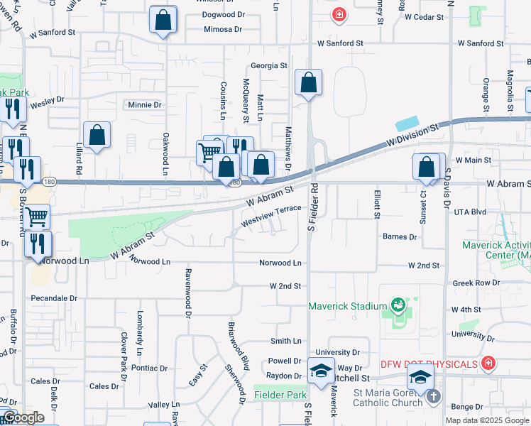 map of restaurants, bars, coffee shops, grocery stores, and more near 1723 Westview Terrace in Arlington