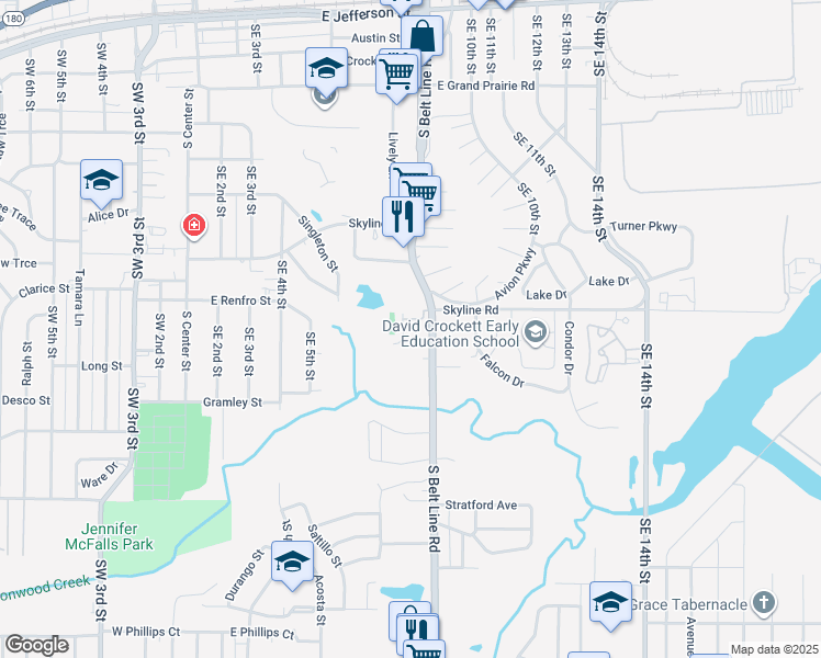 map of restaurants, bars, coffee shops, grocery stores, and more near 1008 South Belt Line Road in Grand Prairie