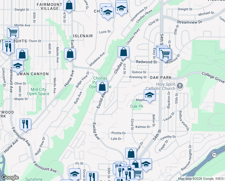 map of restaurants, bars, coffee shops, grocery stores, and more near 5312 Caminito Cachorro in San Diego