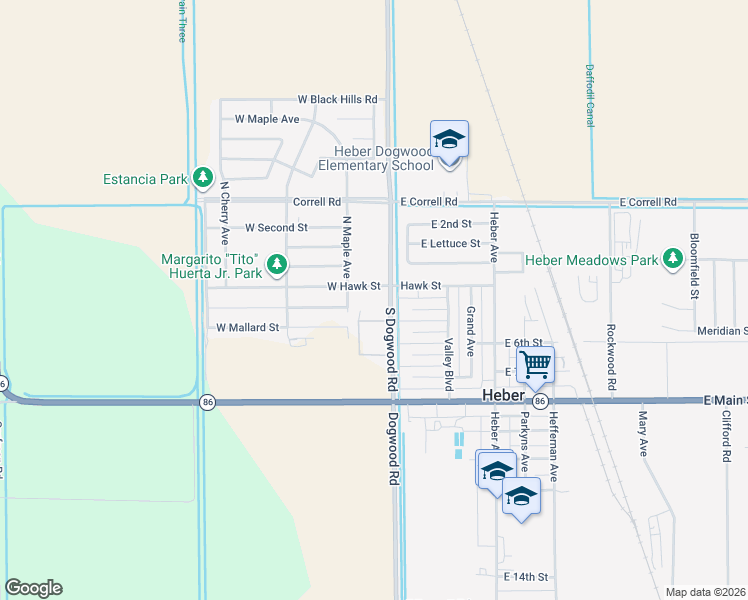map of restaurants, bars, coffee shops, grocery stores, and more near 15 West Hawk Street in Heber