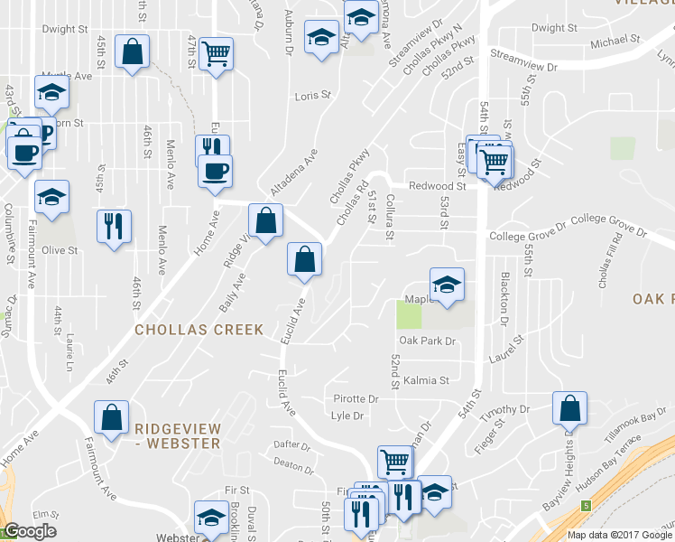 map of restaurants, bars, coffee shops, grocery stores, and more near 5312 Caminito Cachorro in San Diego