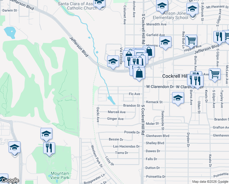 map of restaurants, bars, coffee shops, grocery stores, and more near 4505 Flo Avenue in Dallas