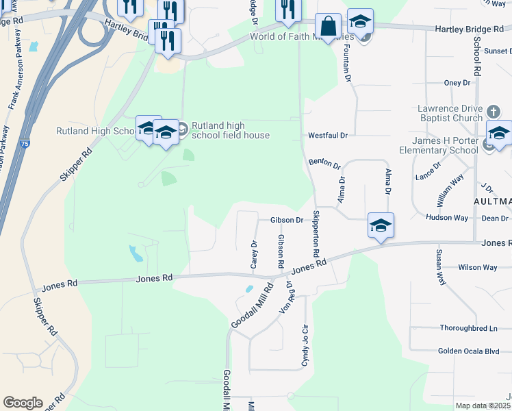 map of restaurants, bars, coffee shops, grocery stores, and more near 6376 Carey Drive in Macon