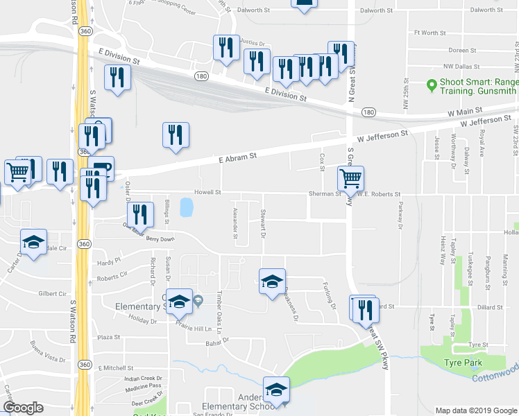 map of restaurants, bars, coffee shops, grocery stores, and more near 2803 Candace Drive in Grand Prairie