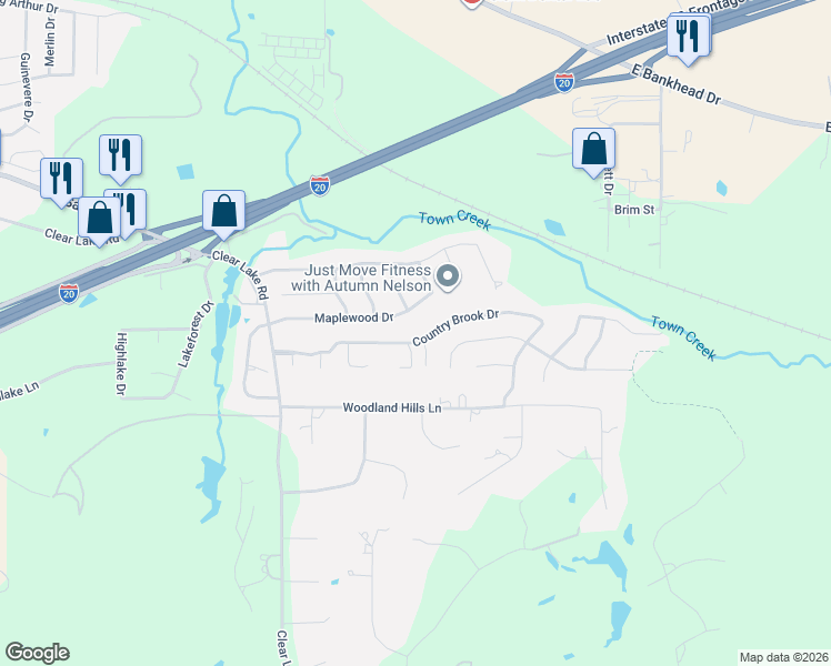 map of restaurants, bars, coffee shops, grocery stores, and more near 2001 Country Brook Drive in Weatherford