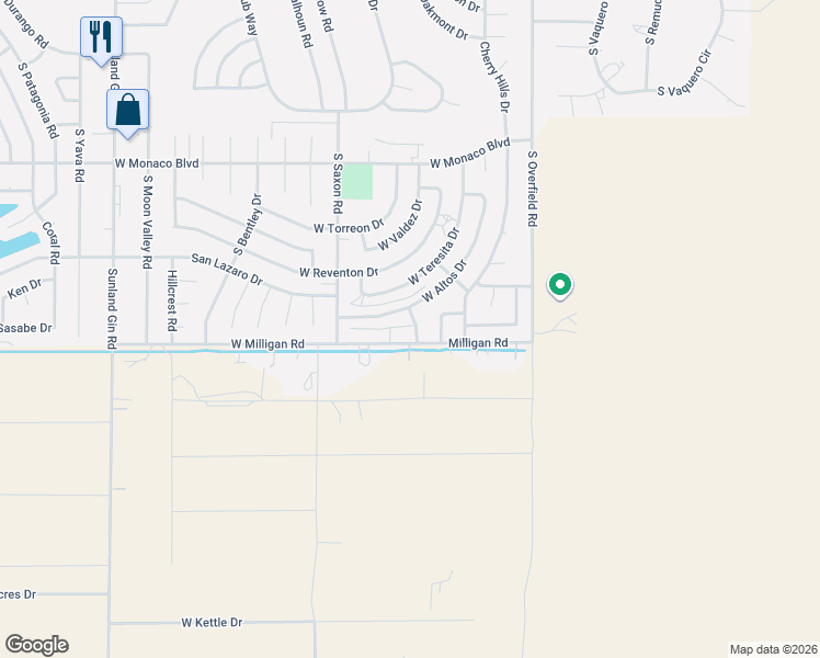 map of restaurants, bars, coffee shops, grocery stores, and more near 8601 West Altos Drive in Arizona City