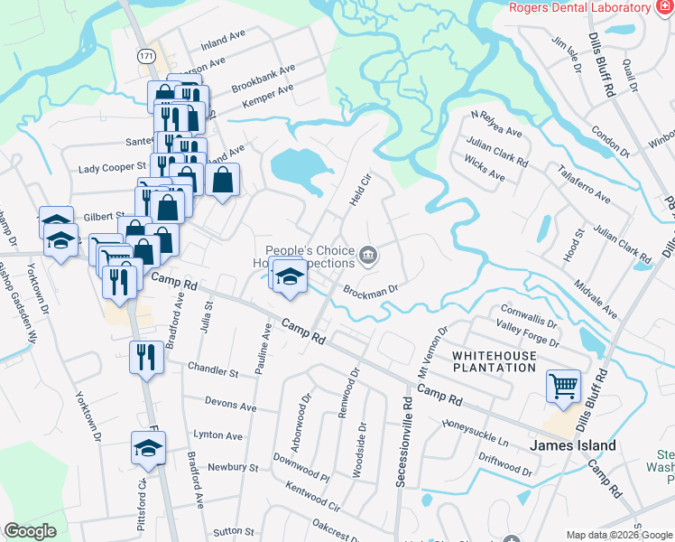 map of restaurants, bars, coffee shops, grocery stores, and more near 10 Anderson Avenue in Charleston