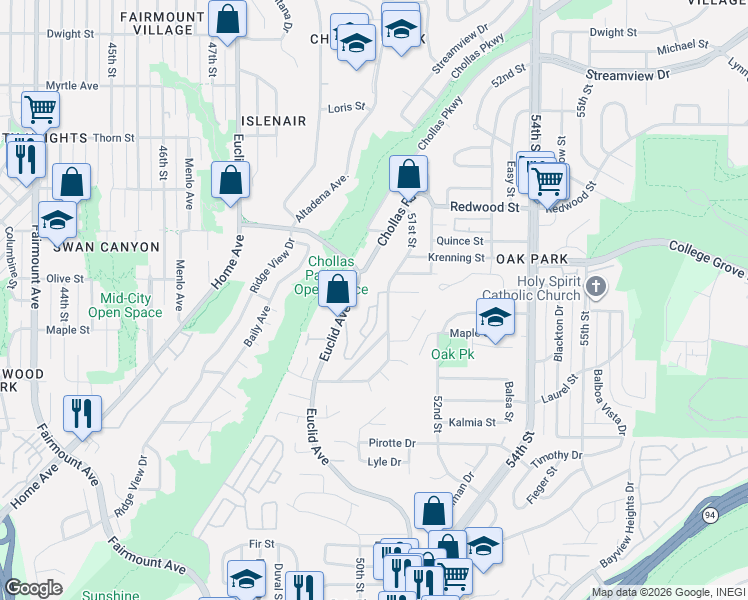 map of restaurants, bars, coffee shops, grocery stores, and more near 5312 Caminito Cachorro in San Diego