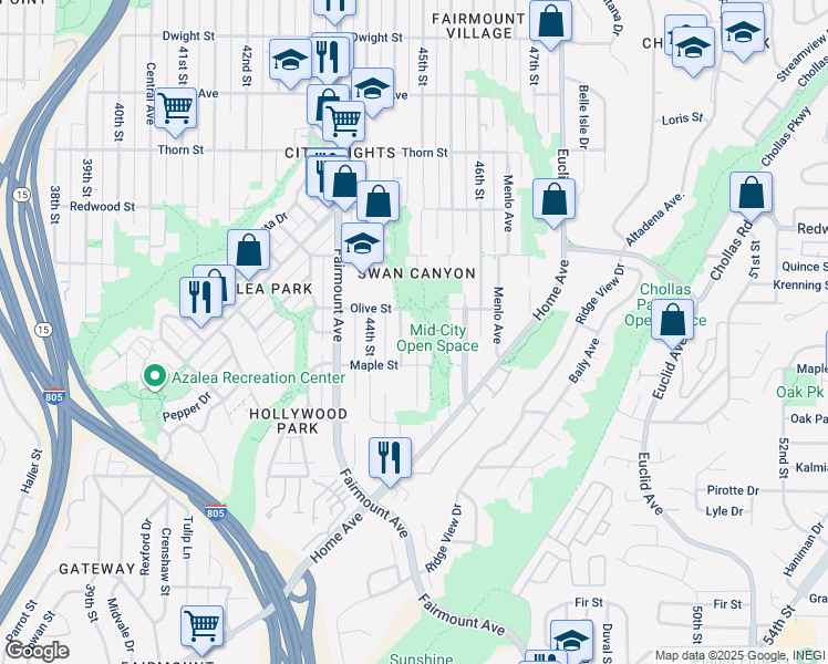 map of restaurants, bars, coffee shops, grocery stores, and more near in San Diego