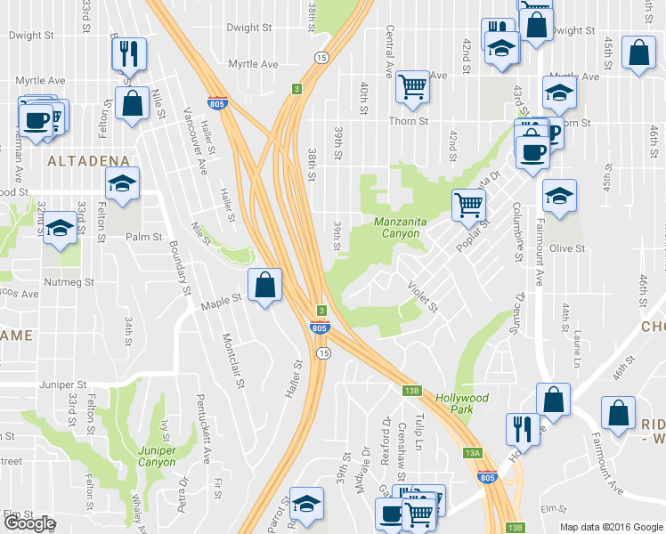 map of restaurants, bars, coffee shops, grocery stores, and more near 2840 39th Street in San Diego