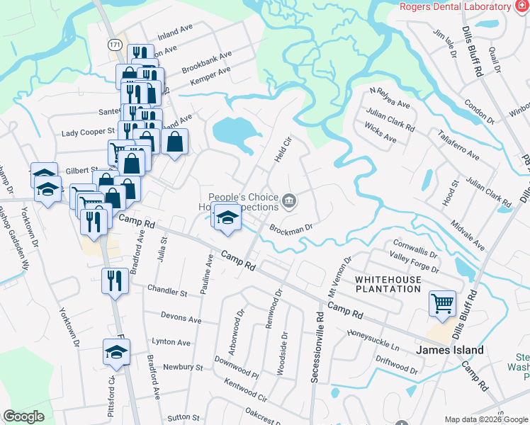map of restaurants, bars, coffee shops, grocery stores, and more near 10 Anderson Avenue in Charleston
