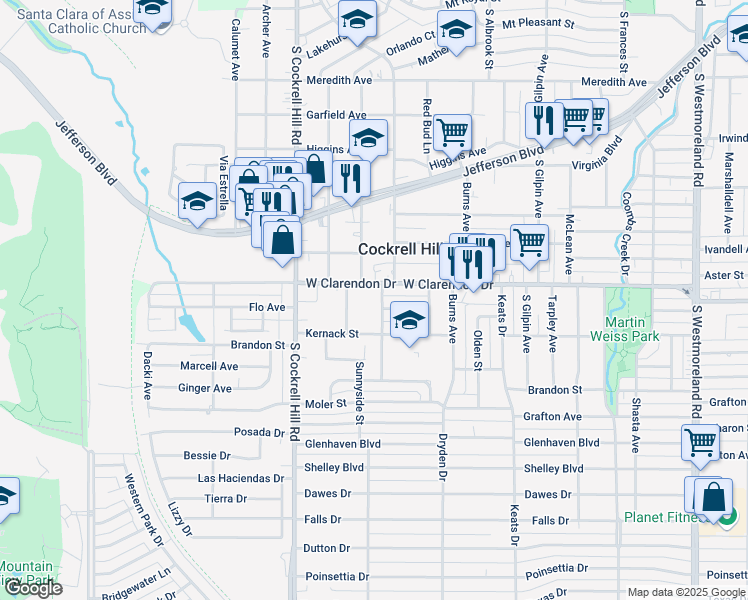 map of restaurants, bars, coffee shops, grocery stores, and more near 1105 Phinney Avenue in Dallas