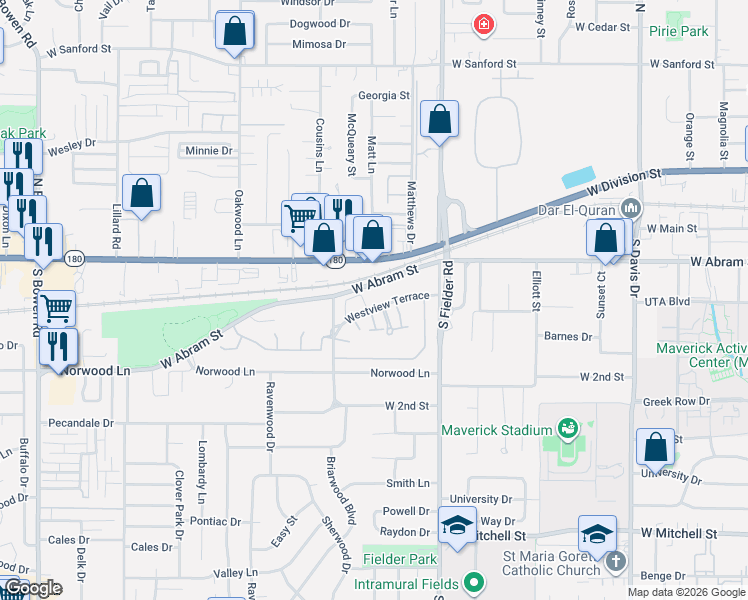 map of restaurants, bars, coffee shops, grocery stores, and more near 1723 Westview Terrace in Arlington
