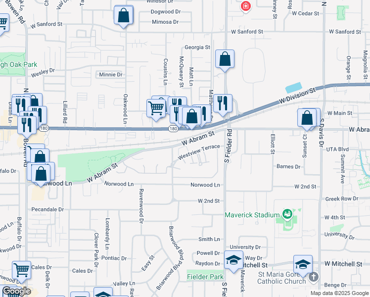 map of restaurants, bars, coffee shops, grocery stores, and more near 1805 Fielder Crossing Apartment in Arlington