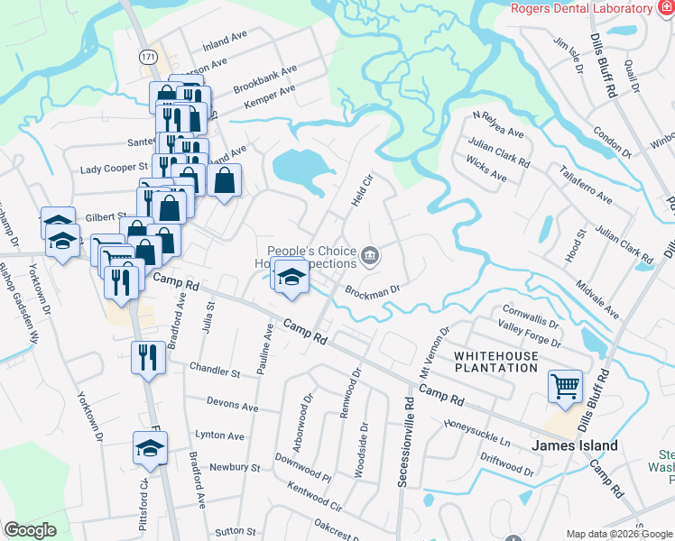 map of restaurants, bars, coffee shops, grocery stores, and more near 9 Anderson Avenue in Charleston