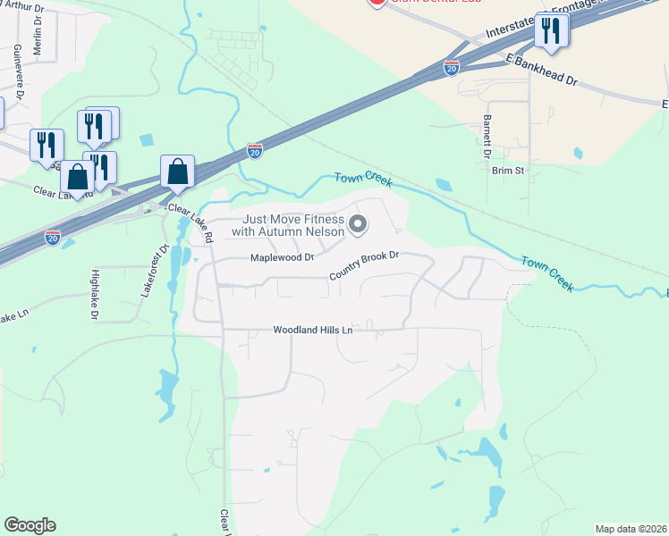 map of restaurants, bars, coffee shops, grocery stores, and more near 2001 Country Brook Drive in Weatherford