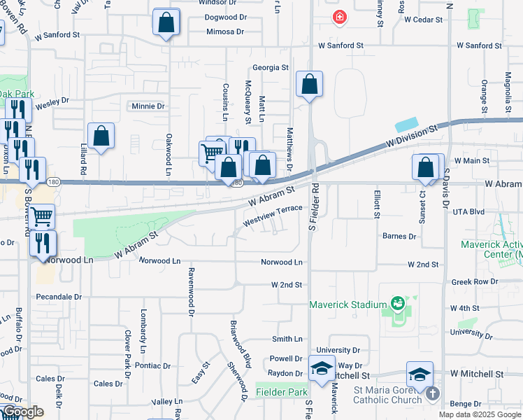 map of restaurants, bars, coffee shops, grocery stores, and more near 1805 Fielder Crossing Apartment in Arlington